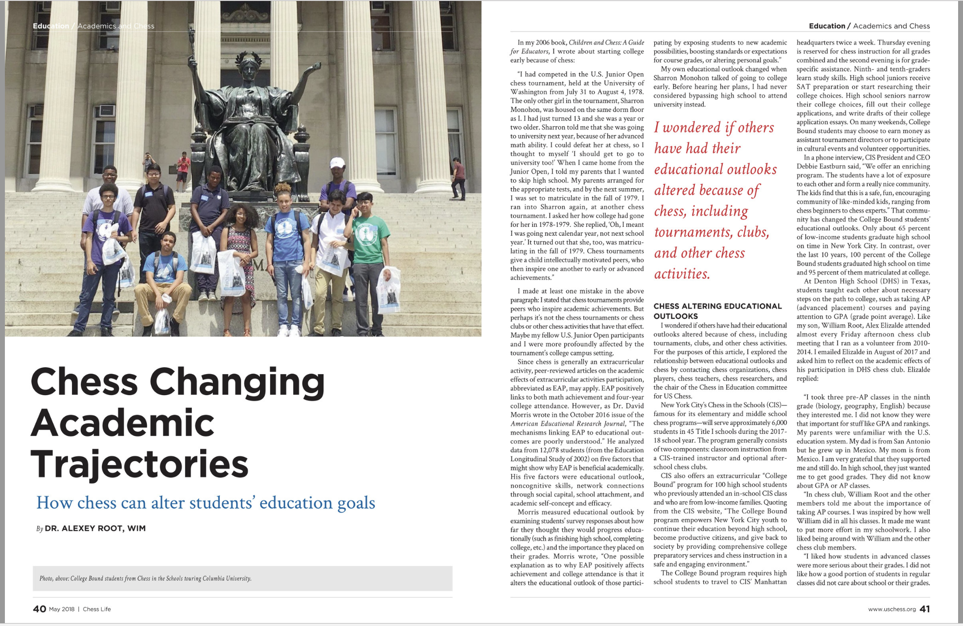 Image forChess in the Schools College Bound Program Profiled in ChessLife!